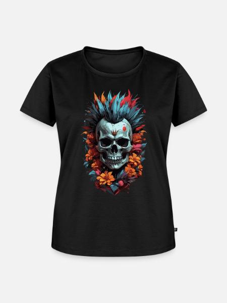 Blumen-Punk-Schädel - Frauen Premium Bio T-Shirt - Schwarz