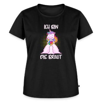 JGA Spruch ich bin die Braut Einhorn Polterabend - Frauen Premium Bio T-Shirt - Schwarz - Vorne - Selfina (174cm)