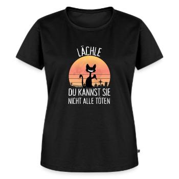 Lustige Grinsekatze Verrückte Katze Mit Messer - Frauen Premium Bio T-Shirt - Schwarz - Vorne - Selfina (174cm)
