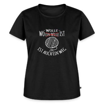 Stricken & Häkeln "Wo Wolle Ist" - Frauen Premium Bio T-Shirt - Schwarz - Vorne - Selfina (174cm)