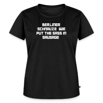 Berliner Schnauze: Sassy Sausage Sensation White - Frauen Premium Bio T-Shirt - Schwarz - Vorne - Selfina (174cm)