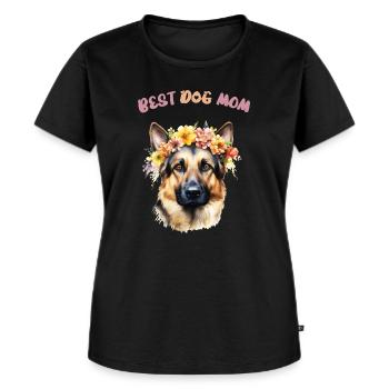 Best Dog Mom - German Shepherd Portrait with Floral Wreath - Women's Premium Organic T-shirt - black - Front - Selfina (174cm)