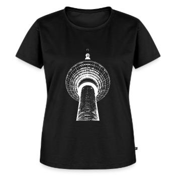 Berliner Fernsehturm Lichtzeichnung - Frauen Premium Bio T-Shirt - Schwarz - Vorne - Selfina (174cm)