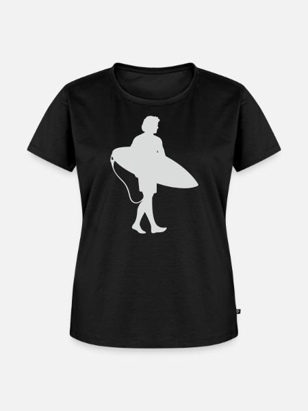 Surfer Silhouette am Surfbrett - Frauen Premium Bio T-Shirt - Schwarz