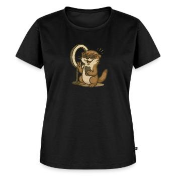 Content Creator Look – Otter als Streamer - Frauen Premium Bio T-Shirt - Schwarz - Vorne - Selfina (174cm)