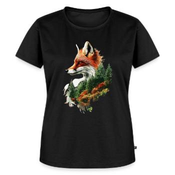 Mystischer Fuchs mit Wald – Naturkunst Design - Frauen Premium Bio T-Shirt - Schwarz - Vorne - Selfina (174cm)