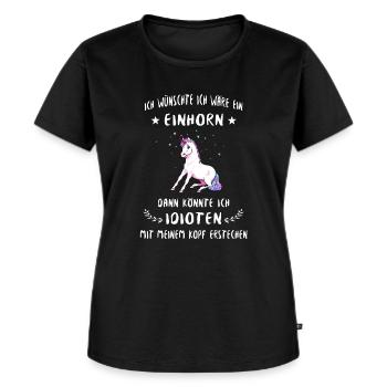 Einhorn gegen Idioten - Frauen Premium Bio T-Shirt - Schwarz - Vorne - Selfina (174cm)