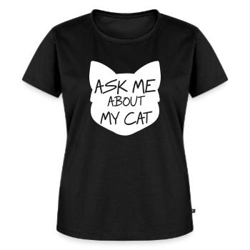 Ask me about my cat - Women's Premium Organic T-shirt - black - Front - Selfina (174cm)