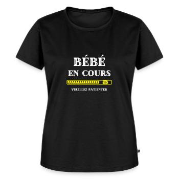 t shirt bebe en cours humour grossesse maman drole - T-shirt Premium bio Femme - noir - Devant - Selfina (174cm)