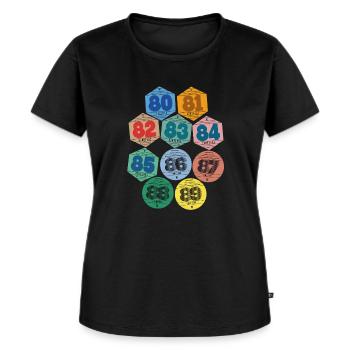 Vignettes automobiles années 80 - T-shirt Premium bio Femme - noir - Devant - Selfina (174cm)