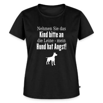 Kind an Leine Hund lustiger Spruch - Frauen Premium Bio T-Shirt - Schwarz - Vorne - Selfina (174cm)