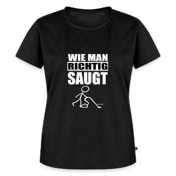 Lustige Sprüche. Wie man richtig saugt. Sex Männer - Frauen Premium Bio T-Shirt - Schwarz - Vorne - Selfina (174cm)