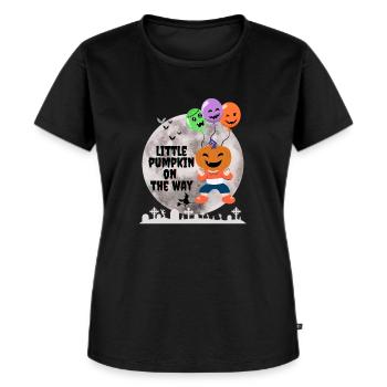 Schwanger Halloween | Kleiner Kürbis Auf Dem Weg - Frauen Premium Bio T-Shirt - Schwarz - Vorne - Selfina (174cm)