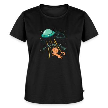 Ufo Alien cat Abduction - Frauen Premium Bio T-Shirt - Schwarz - Vorne - Selfina (174cm)