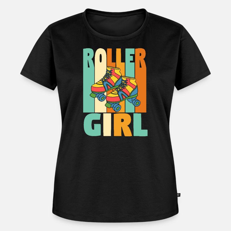 Retro Roller Mädchen - Frauen Premium Bio T-Shirt - Schwarz