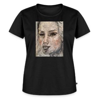 Bloom like Roses - Frauen Premium Bio T-Shirt - Schwarz - Vorne - Selfina (174cm)