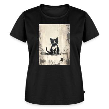 Katze Silhouette Zeichnung Leinwand - Banksy Style - Frauen Premium Bio T-Shirt - Schwarz - Vorne - Selfina (174cm)