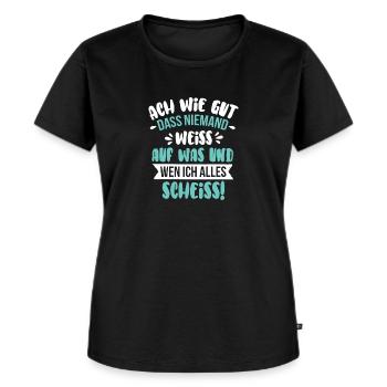 Ach wie gut dass niemand weiss Lustiger Spruch - Frauen Premium Bio T-Shirt - Schwarz - Vorne - Selfina (174cm)