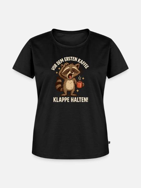 Waschbär Kaffee Klappe Halten - Frauen Premium Bio T-Shirt - Schwarz