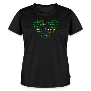 Villes Brésil Drapeau Cœur - T-shirt Premium bio Femme - noir - Devant - Selfina (174cm)