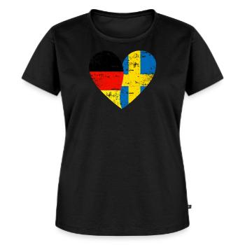 Heart Allemagne Suède Drapeau - T-shirt Premium bio Femme - noir - Devant - Selfina (174cm)