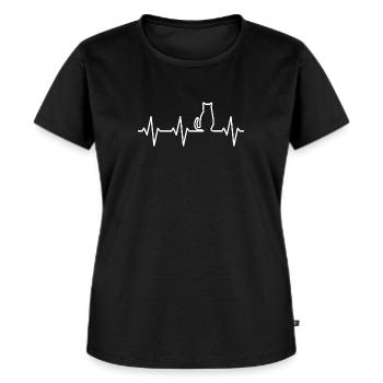 Katze Herzschlag - Frauen Premium Bio T-Shirt - Schwarz - Vorne - Selfina (174cm)