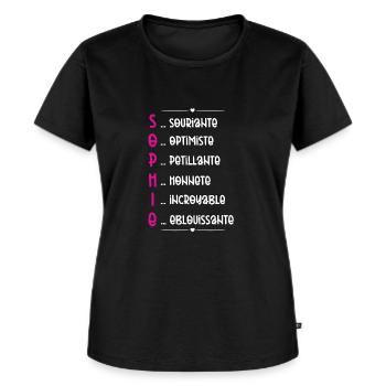 Cadeau Sophie - Qualités Personnalisées - T-shirt Premium bio Femme - noir - Devant - Selfina (174cm)