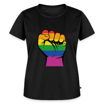 Fist in rainbow design - gift - Women's Premium Organic T-shirt - black - Front - Selfina (174cm)