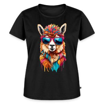 Cooles Lama mit lustiger Sonnenbrille - Frauen Premium Bio T-Shirt - Schwarz - Vorne - Selfina (174cm)
