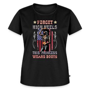 Vergiss High Heels, Prinzessin Boots USA Style - Frauen Premium Bio T-Shirt - Schwarz - Vorne - Selfina (174cm)