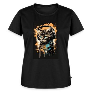 Cat Headphones Headphones Music - Women's Premium Organic T-shirt - black - Front - Selfina (174cm)