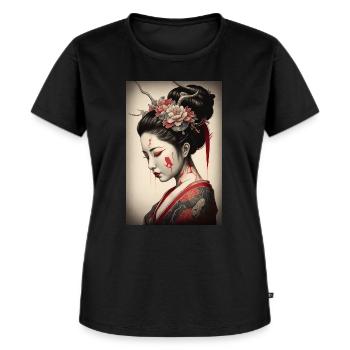 Geisha Portrait Japanese Kimono Traditionrlles - Women's Premium Organic T-shirt - black - Front - Selfina (174cm)