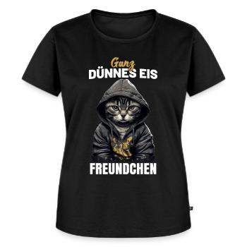Ganz dünnes Eis Freundchen - Katzen Spruch - Frauen Premium Bio T-Shirt - Schwarz - Vorne - Selfina (174cm)
