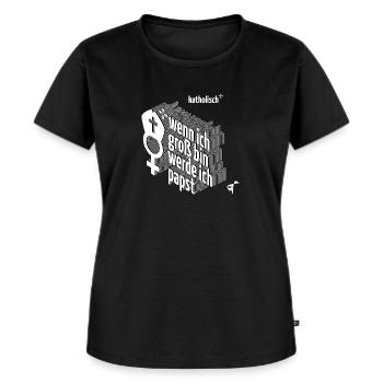 Wenn ich groß bin werde ich Papst mit Logo - Frauen Premium Bio T-Shirt - Schwarz - Vorne - Selfina (174cm)