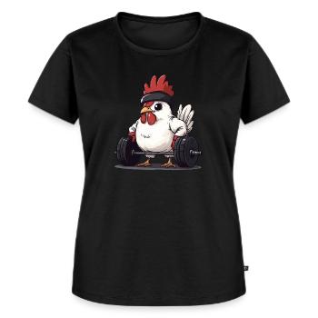 Poulet soulevé de terre - T-shirt Premium bio Femme - noir - Devant - Selfina (174cm)