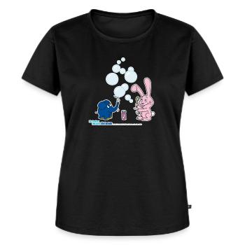 Der Elefant und der Hase machen Seifenblasen - Frauen Premium Bio T-Shirt - Schwarz - Vorne - Selfina (174cm)