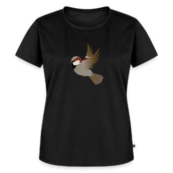Fliegender Haussperling - Frauen Premium Bio T-Shirt - Schwarz - Vorne - Selfina (174cm)