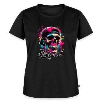 Crâne Pop Art avec Capuchon, Coloré - T-shirt Premium bio Femme - noir - Devant - Selfina (174cm)