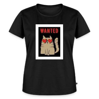 -wanted- (gray cat) - Frauen Premium Bio T-Shirt - Schwarz - Vorne - Selfina (174cm)