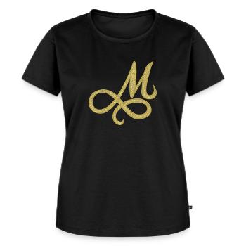 M - gold, letter, alphabet, monogram - Frauen Premium Bio T-Shirt - Schwarz - Vorne - Selfina (174cm)