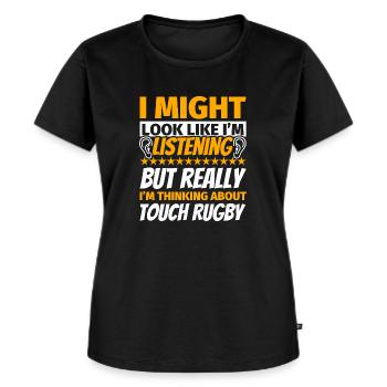 Touch Rugby lustiges Geschenk - Frauen Premium Bio T-Shirt - Schwarz - Vorne - Selfina (174cm)