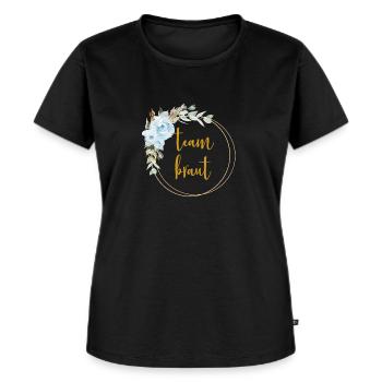 Team Braut! Eukalyptus Blauer Rosen Boho Kranz - Frauen Premium Bio T-Shirt - Schwarz - Vorne - Selfina (174cm)