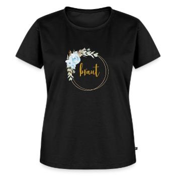 Team Braut! Eukalyptus Blauer Rosen Boho Kranz - Frauen Premium Bio T-Shirt - Schwarz - Vorne - Selfina (174cm)