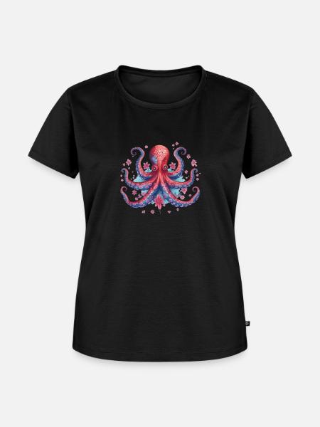 Blühender Oktopus - Frauen Premium Bio T-Shirt - Schwarz