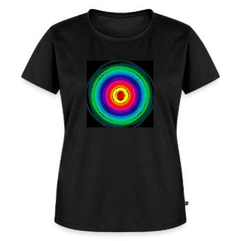 Verschwommene farbige konzentrische Kreise - Frauen Premium Bio T-Shirt - Schwarz - Vorne - Selfina (174cm)