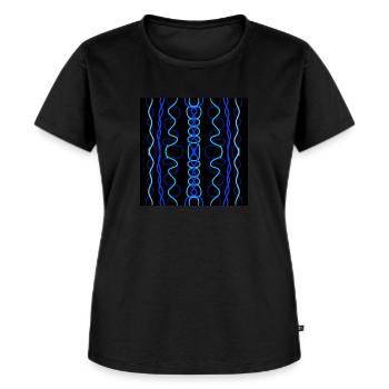blaue und himmelblaue vertikale Wellen - Frauen Premium Bio T-Shirt - Schwarz - Vorne - Selfina (174cm)