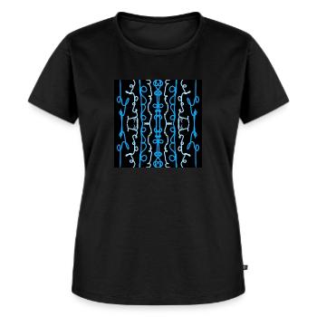 blaues und hellblaues vertikales Muster - Frauen Premium Bio T-Shirt - Schwarz - Vorne - Selfina (174cm)