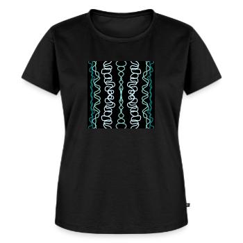 Lignes géométriques verticales vertes et bleues - T-shirt Premium bio Femme - noir - Devant - Selfina (174cm)