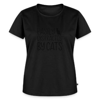Lässt sich leicht von Katzen ablenken - Frauen Premium Bio T-Shirt - Schwarz - Vorne - Selfina (174cm)