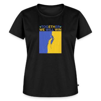 Ukraine - gemeinsam werden wir gewinnen - Frauen Premium Bio T-Shirt - Schwarz - Vorne - Selfina (174cm)